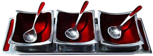 Solo Artisan Red Square Bowls, Serving Bowls With Spoons And Contemprary Serving Tray, Red