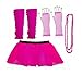 Produktbild 4 teiliges Set mit Tutu, für Erwachsene, Gr. 34-40, Neonpink, Tutu Damen Netzhandschuhe Beinlinge, 80er Kostüm, RB Fashion Clothing)