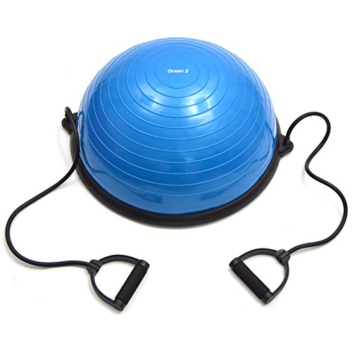 Balance Ball Pro mit Tubes für die Arme, 58cm Balancetrainer für Kraft- und Gleichgewichtstraining von Ocean5, Farbe: Blau