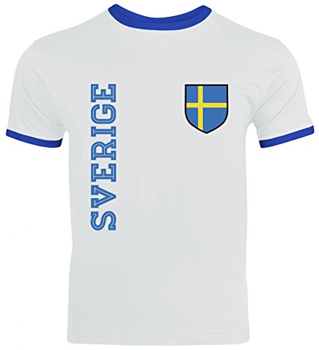 Schweden Sweden Fußball WM Fanshirt Gruppen Herren Männer Ringer Trikot T-Shirt Fan Trikot Sverige, Größe: S,White/Royal Blue
