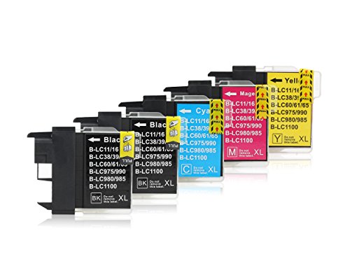 5 Druckerpatronen kompatibel zu Brother LC-1100 (2x Schwarz, 1x Cyan, 1x Magenta, 1x Gelb) passend für Brother DCP-185-C DCP-380 DCP-383-C DCP-385-C DCP-387-C DCP-395-CN DCP-585-CW DCP-6690-CW DCP-J-715-W MFC-490-CN MFC-490-CW MFC-490 MFC-5490-CN MFC-5890-CN MFC-5895-CW MFC-6490-CW MFC-6690-CW MFC-6890-CDW MFC-6890-CW MFC-790-CW MFC-790 MFC-795-CW MFC-990-CW MFC-J-615-W