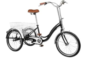 AUYART Tricycle pour Adultes 20 Pouces Tricycle rétro Vélo 3 Roues Tricycle avec Panier Shopping Randonnées idylliques excursions en Plein air