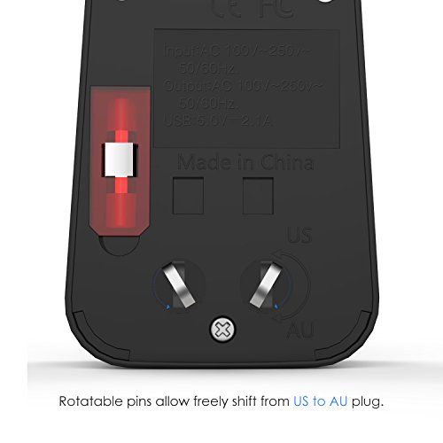 MoKo Universal Reiseadapter – All-in-One US / EU / UK / AU Reisestecker AC Power Wall Charger Konverter Stecker Adapter mit 2 USB Ports 2.1A für Smartphone, iPhone, iPad, MP3 Player, Tablet, Schwarz - 8