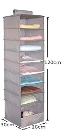 Collapsible Hanging Wardrobe Storage Shelves, Storage Hanging Wardrobe Hanging Storage Suspension Bag 9 Shelf Oxford Cloth Clothes Clothes Storage Bag 1 PCS (Light Gray)