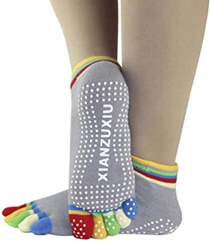 Sportmaking High Quality Store Womens 5-Toe Socks Yoga Gym Non Slip Massage Full Grip Socks (Gray)