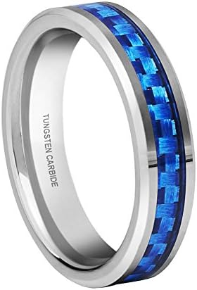Queenwish 4mm Tungsten Wedding Ring Blue Carbon Fiber Inlay Engagement &amp; Promise Rings Band Jewelry for Women Comfort Fit