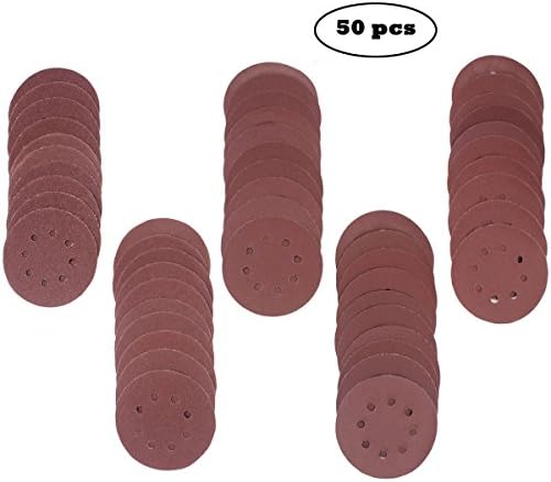 8 Holes Sandpaper Disc Pads - Qntry 12.5cm Hook and Loop Sanding 40 80 120 180 240 Grit Mixed Assorted 50Pcs Red/Brown