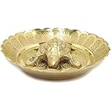 Mahakal Handicraft Presents Vaastu/Fengshui Tortoise/Turtle/Kachua (for Good Luck) with Brass Thali- 100% Pure Brass with Brass Handmade Kapoor Aarti for God Pooja (100 Gram)