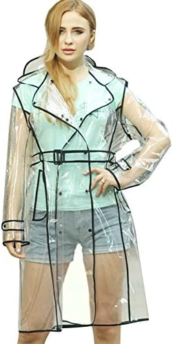 Aeman Women's Transparent Raincoat EVA Waterproof Lightweight Long Rain Mac Jacket with Hood
