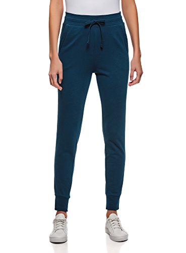 oodji Ultra Femme Pantalon en Maille avec Cordon de Serrage, Bleu, FR 40 / M