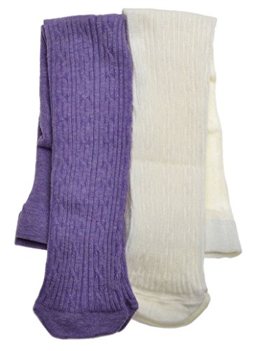 2 Pairs of Purple & Cream Cable Baby TIGHTS 12-18 months