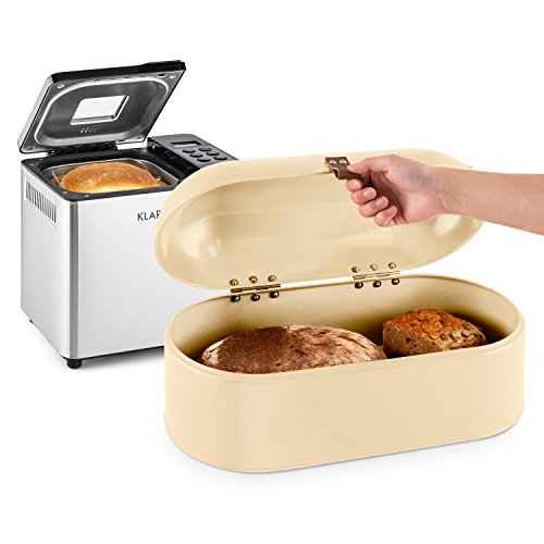 Klarstein Krümelmonster Brotback Set mit Brotbackautomat und geräumigem retro Brotkasten (550W, 12 Backprogramme, 14,5 Liter Volumen Brotbox) silber creme