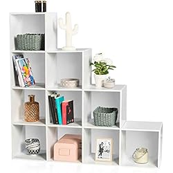 IDMarket - Meuble escalier 4 niveaux bois blanc fond blanc