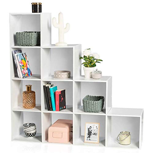 IDMarket - Meuble escalier 4 niveaux bois blanc fond blanc