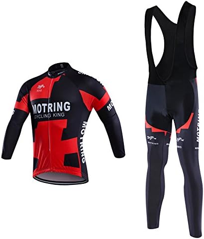 2016 Outdoor Sports Team Men's Long Sleeve USHOW Cycling Jersey and Bib Shorts Set (Red, X-Large)