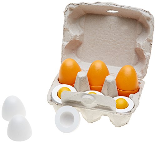 Madera Huevos | en Blanco y Marrón, con Extraíble Yema de Huevo, 6x4,5 cm, Ø 4,5 cm | Niños Juguete, Mano Sonajero Educación