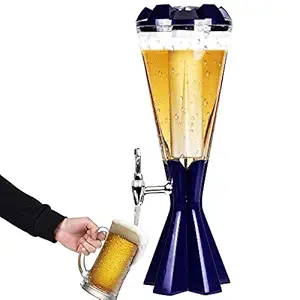 REAWOW 3L Beer Tower Dispenser Drink Dispenser with Ice Tube and LED Lights Keg Tag for Kitchen Party