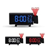 Reloj digital de alarma de proyección con función de radio FM, alimentado por USB.