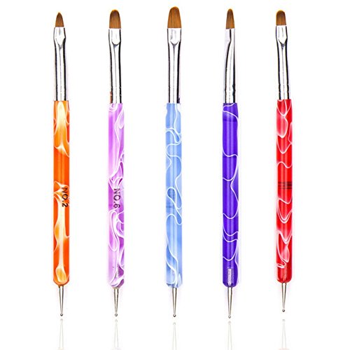Longwithin 5Pc Acrylic Nail Art Design Painting Tool Pen Polish Brush Set