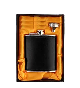 Icy Shots Stainless Steel and Stitched Leather Hip Flask 8 Oz (230 Ml) for Men - Liquor Flask Or Wine Whiskey Alcoholic Beverage Holder with Funnel Gift Set