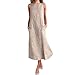 Produktbild LSAltd Sommer Frauen New Classic Vintage Striped Print Ärmelloses Rundhalsausschnitt Taschen Leinen A-Line Langes Kleid