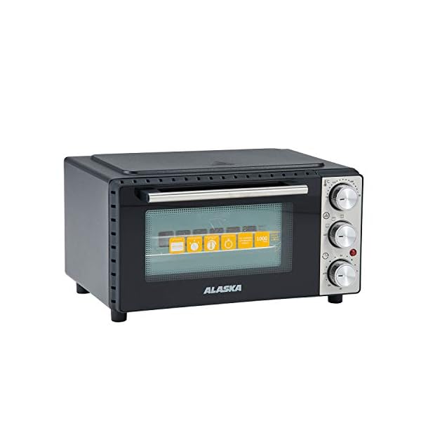 ALASKA Minibackofen MTO 1017 | schwarz | 1000 W | 13 Liter | 3 Leistungsstufen | 70-230°C | Endsignal | incl. Backblech und Edelstahl-Grillrost | Kruemelblech | Rutschfeste Füße