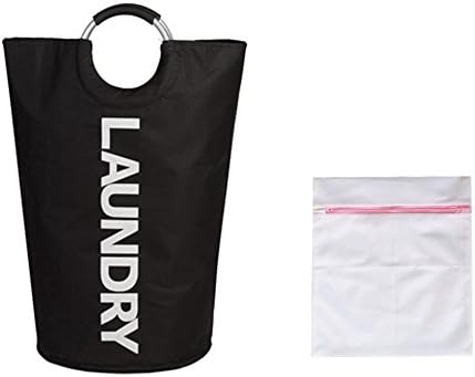 Laundry Baskets Foldable Laundry Bag in Polyester Fabric Washing Storage bag with Handles Laundry Hamper (2, dark black)
