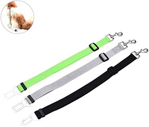 CARGOOL Dog Set Belt 3 Pack Universal Pet Car Seat Belt Adjustable Dog Safety Leads Pet Vehicle Seat Belt 17.7 - 29.1 inch Length, Black, Grey and Green