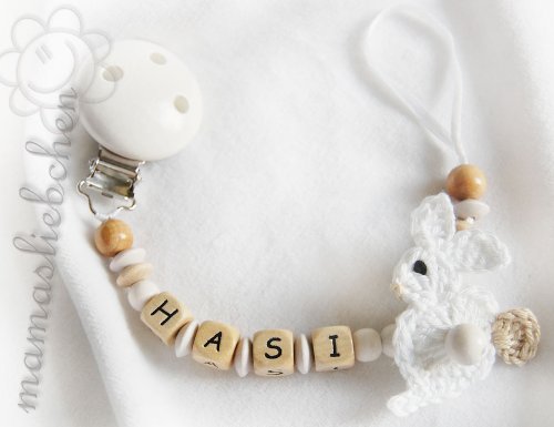 Personalised Dummy Clip with name, soother chain, dummy holder, pacifier clip - rabbit Easter #1165, handmade by mamasliebchen