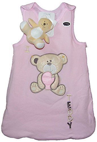 BABY SLEEPING BAG & TEDDY COMFORTER TOY 2.5 TOG COTTON 0-12 MONTHS (0-6 Months, Pink)