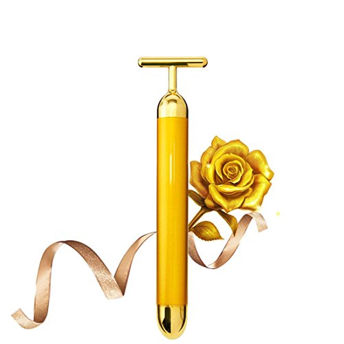 Or 24K Barre de Beauté Énergique Rouleau de Massage du Visage Masseur Électrique Étanche Soins de la Peau en T Anti-Rides pour Maigrir Visage Éliminer Double Menton