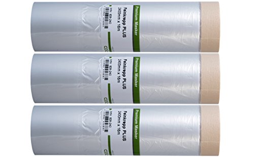 3 x Colorus Malerkrepp Masker Tape PLUS 16 m mit 240 cm Abdeckfolie - Cover Quick Abdeckband - Krepp Klebeband mit Malerfolie