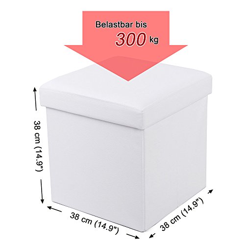 Songmics 38cm Sitzhocker Faltbarer Fußbank Aufbewahrungsbox Lederimitat weiß LSF103 - 7