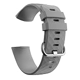 Luckhome Uhrenarmband Serie Lederarmband Ersatband Mit Edelstahl Metall Schließe Classic Armband Ersatz Band Sport silikon Armband Armband für Fitbit Charge 3（Grau）