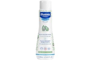 Mustela Tausend Seifenblasen Bad, Körper, für Babys, Kinder, für die ganze Familie geeignet - Blaue Farbe für die sensorische Entwicklung des Babys, 91% Inhaltsstoffe natürlichen Ursprungs (200ml)