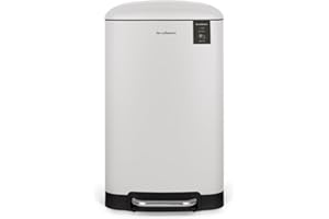 Les Collectors Poubelle de Cuisine à pédale Acier inoxydable n°728, Capacité 30L, Compacte, Seau intérieur amovible, Design élégant Finition Mat, Résistante, Fermeture couvercle silencieuse, Blanche