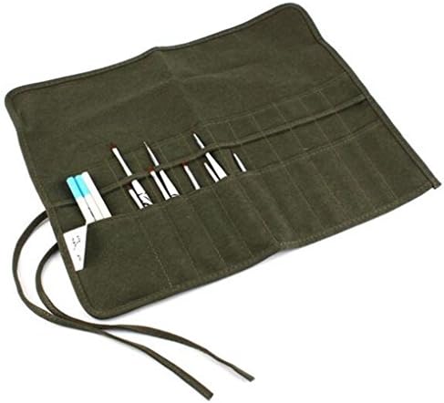 LongTN Paint Brush Storage,Roll up Canvas Artist Watercolor Draw Pen Oil Paint Brush Bag Case Holder,- 22 Slots, Army Green