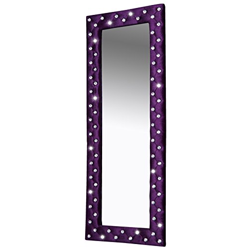 Großer Wandspiegel BOUTIQUE 170x60 lila Samt mit Strassknöpfen
