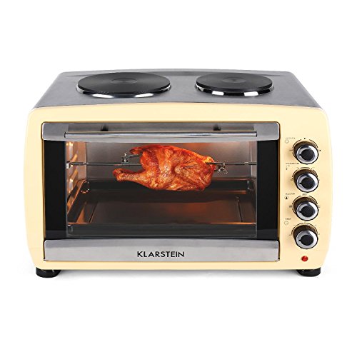 Klarstein Omnichef 45H 3 in 1 Backofen Miniofen mit 2 Kochplatten (Back- Koch- und Grillofen, 2000W, 45 Liter, Edelstahl) creme - 2