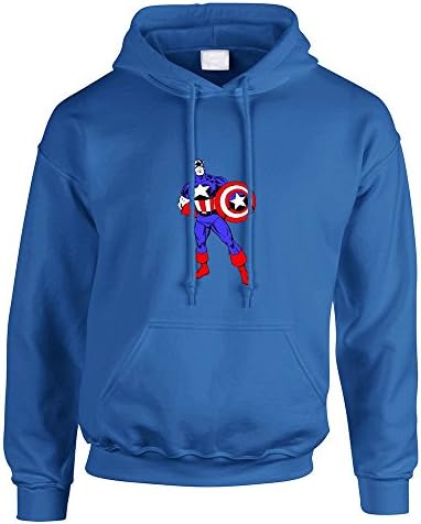 Captain America Childrens Hoodie, Hoody, Hooded Sweater Superhero Comic TS454, S - Age 5-6, Royal, Front Printed Logo