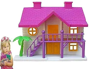 OneStoreIndia Handcrafted Doll House Free Plastic Toy Set Fully Furnished with One Lady, One Boy, Consists of Bed, Table, Chairs, Dressing Table, Drawers, Openable Door for Kids - (Pack of 18PCS).