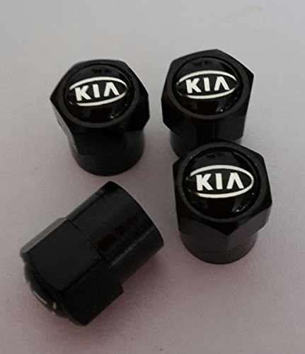 Kia - Juego de cuatro tapones para válvulas de neumáticos de coche, color negro, de metal, para DustCapPICANTO RIO SOUL VENGA CEE'D GT CARENS OPTIMA SPORTAGE SORENTO