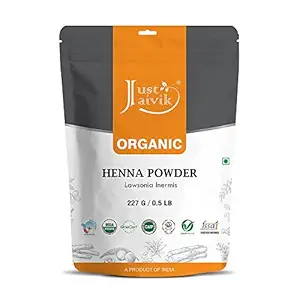 Just Jaivik 100% Organic USDA Certified Henna Powder (Lawsonia Inermis) For Hair Certified by OneCert Asia for USDA Organic Standard 227 Gms / 0.5 LB/ 8 Oz , 100% Natural , No chemical or additive