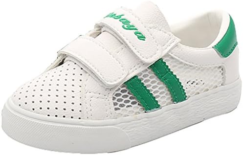 VECJUNIA Girl's Boy's Comfortable Hollow Out Mesh Two Straps Dressy Flats Sneakers (Green, 2.5 M US Little Kid)