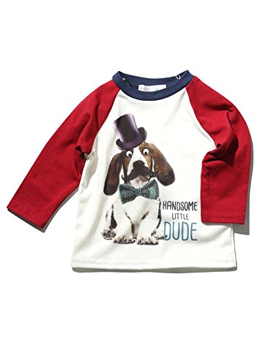 M&Co Baby Boys Long Sleeve Handsome Little Dude Slogan Basset Hound Print T-Shirt Cream 2/3 Yr