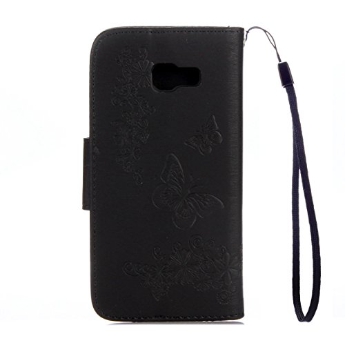 Galaxy A5 2017 Hülle,Samsung Galaxy A5 2017 Blumen Case,JAWSEU Retro Prägung Schmetterling Blumen Muster Kunstleder PU Leder Strap Brieftasche Bookstyle Magnetverschluss Schutzhülle Handytasche Case Cover Etui mit [Ständerfunktion] und [Kartenfächer]für Samsung Galaxy A5 2017+1xSchwarz Glitzer Bling Eingabestift-Schwarz Schmetterling - 3