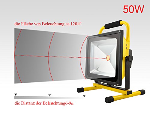 VINGO® 50W Akku LED Fluter Baustrahler Kaltweiß Wiederaufladbare Arbeitsleuchte Betriebszeit 4 Stunden - 4