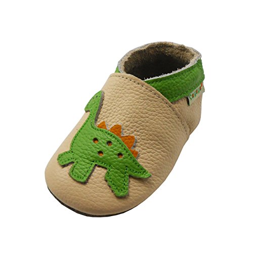 Sayoyo Dinosaur Anti-skid Soft Sole Leather Baby Crib Shoes(6-12 Months, Beige)