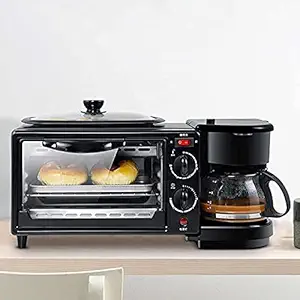 Niyanta Electric Breakfast Maker 3-in-1 Portable Toaster Oven Grill Pan & Coffee Maker Full Breakfast Station Non-Stick Griddle Pizza, Bread Omelette Frying Pan Mini Oven, Outdoor for Home, Office