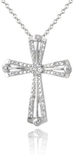 Sterling Silver White Topaz Ribbon Cross Necklace 18